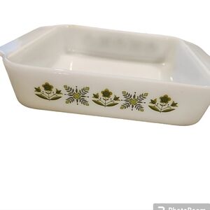 Anchor Hocking, Fire King, Square Baking dish, Green Meadow